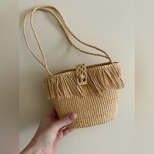 Stylish Tan Woven Fringe Bag